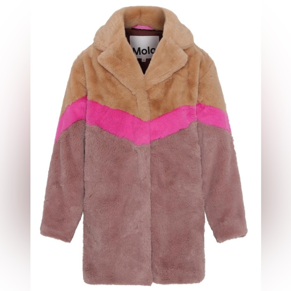 Molo faux fur coat. Rose/brown/pink NWOT, pristine